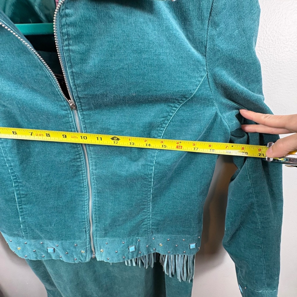 Vintage Teal Corduroy Western Fringe Skirt Set Embroidered Cowgirl 8/12 - Picture 5 of 16